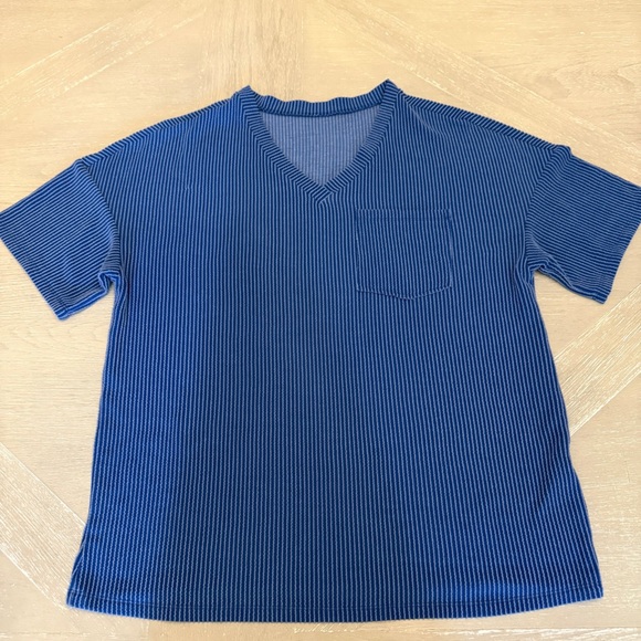 Blue Ribbed Crew Neck Short Sleeve Tee - Picture 1 of 6